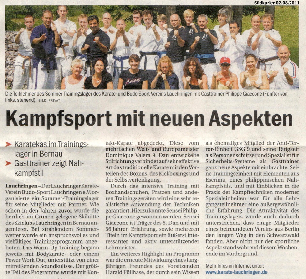 2011-08-02 Pressebericht Südkurier Sommertrainingslager